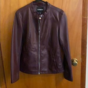 Wine Red Express Faux Leather Moto Jacket